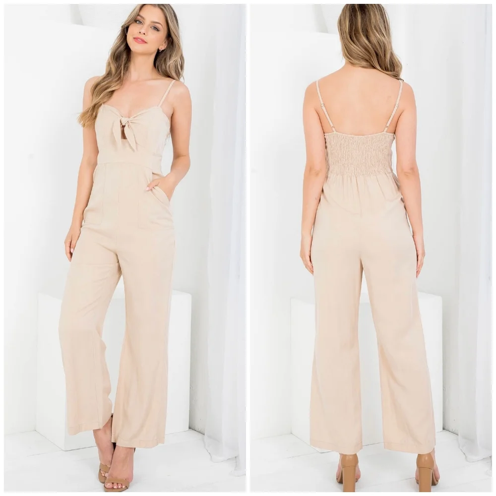 ILLA ILLA Adorable Cream Tencel Straight Leg Sweetheart Jumpsuit - Picture 2 of 10